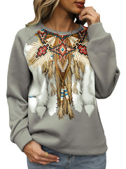 Graphic Print Pullover Sweatshirt Long Sleeve Crew Neck for Women