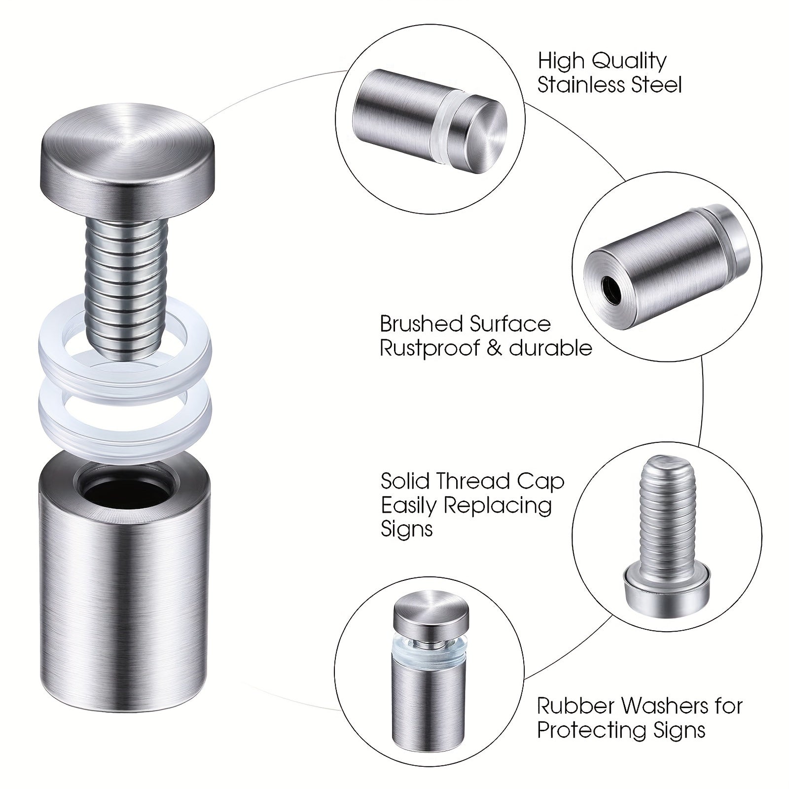 8-Pack 3/4 x 1-Inch Sign Standoff Screws Stainless Steel Wall Mounts