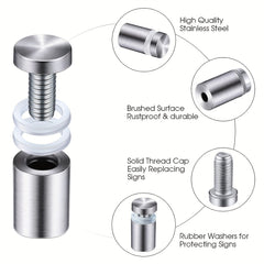 8-Pack 3/4 x 1-Inch Sign Standoff Screws Stainless Steel Wall Mounts