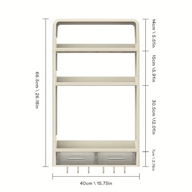 3 Tier Wall Mount Kitchen Storage Rack with Drawer and Punching Shelf