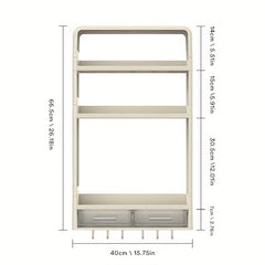 3 Tier Wall Mount Kitchen Storage Rack with Drawer and Punching Shelf