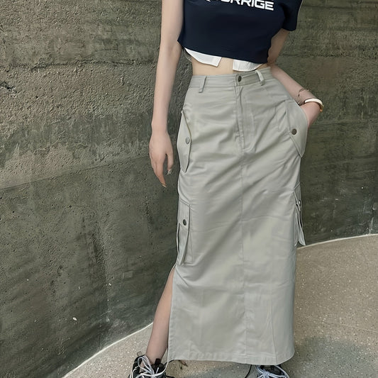Solid Bodycon Cargo Skirt For Spring & Summer