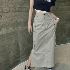 Solid Bodycon Cargo Skirt For Spring & Summer