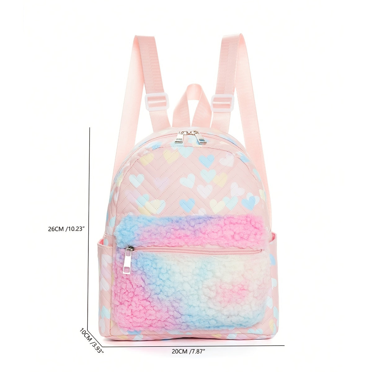 Girls Heart Pattern Plush Decor Backpack Large Capacity Pink Backpack