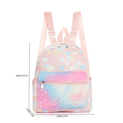 Girls Heart Pattern Plush Decor Backpack Large Capacity Pink Backpack