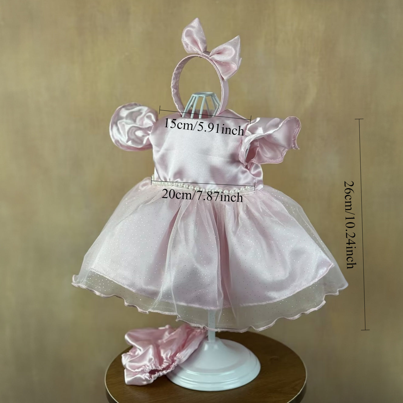 Princess Dress Headband Shorts Clothing Set for 19-22inch Reborn Baby Dolls