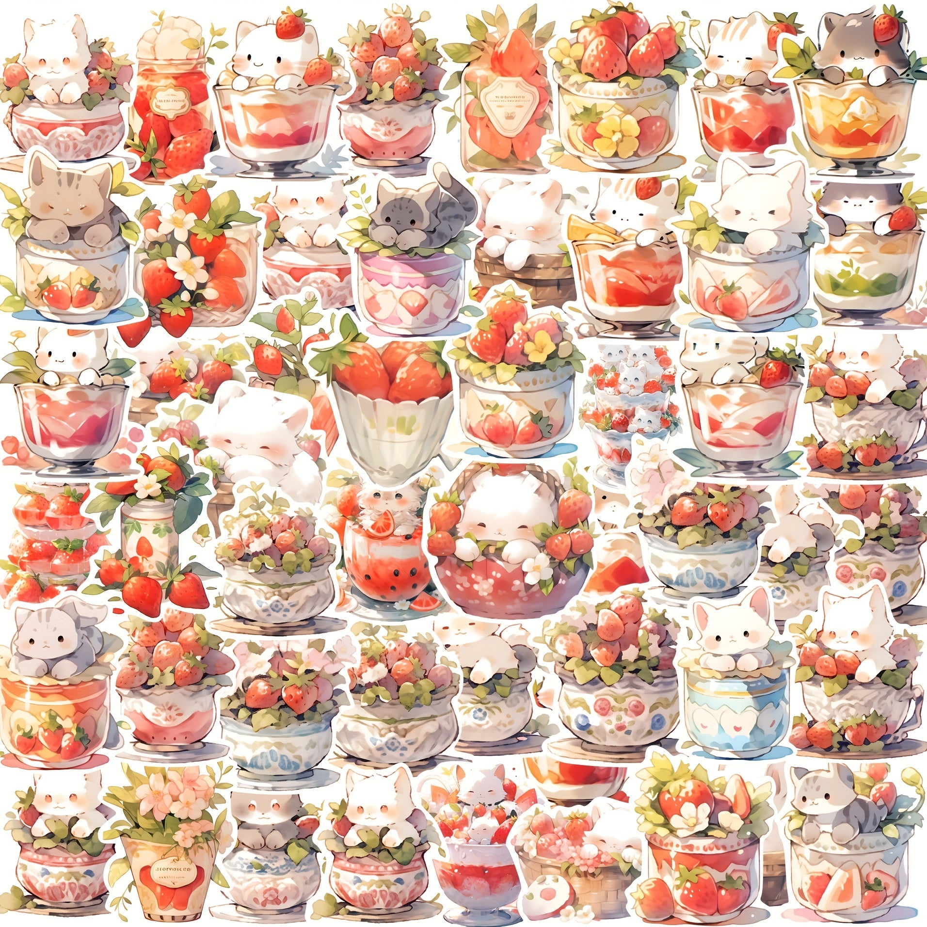 54pcs Strawberry Cat Cup Cartoon Waterproof Game Stickers