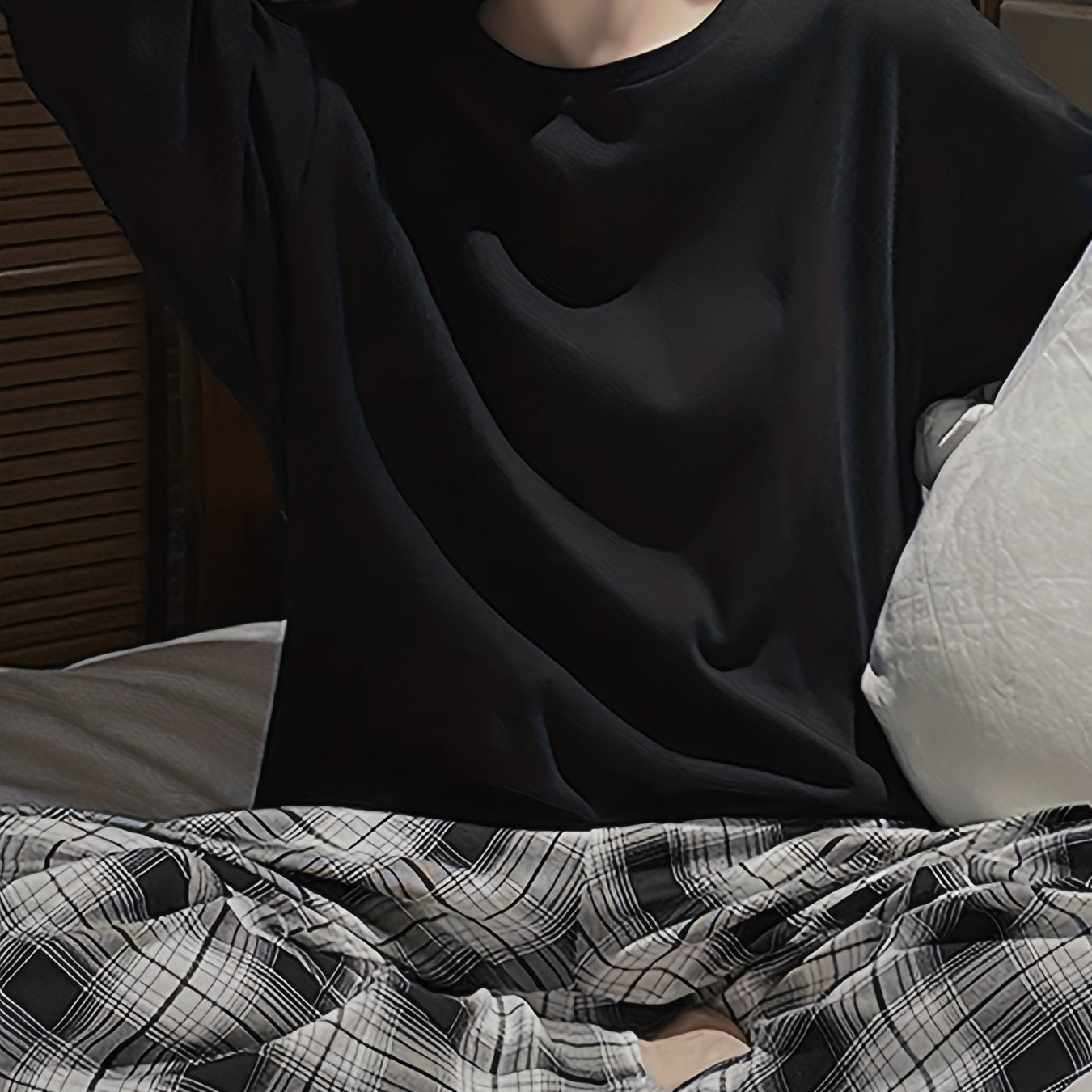 Plaid Print Pajama Set Long Sleeve Top & Pants Women's Sleepwear