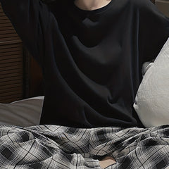 Plaid Print Pajama Set Long Sleeve Top & Pants Women's Sleepwear