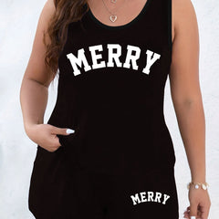 Letter Print Tank Top & Shorts Pajama Set