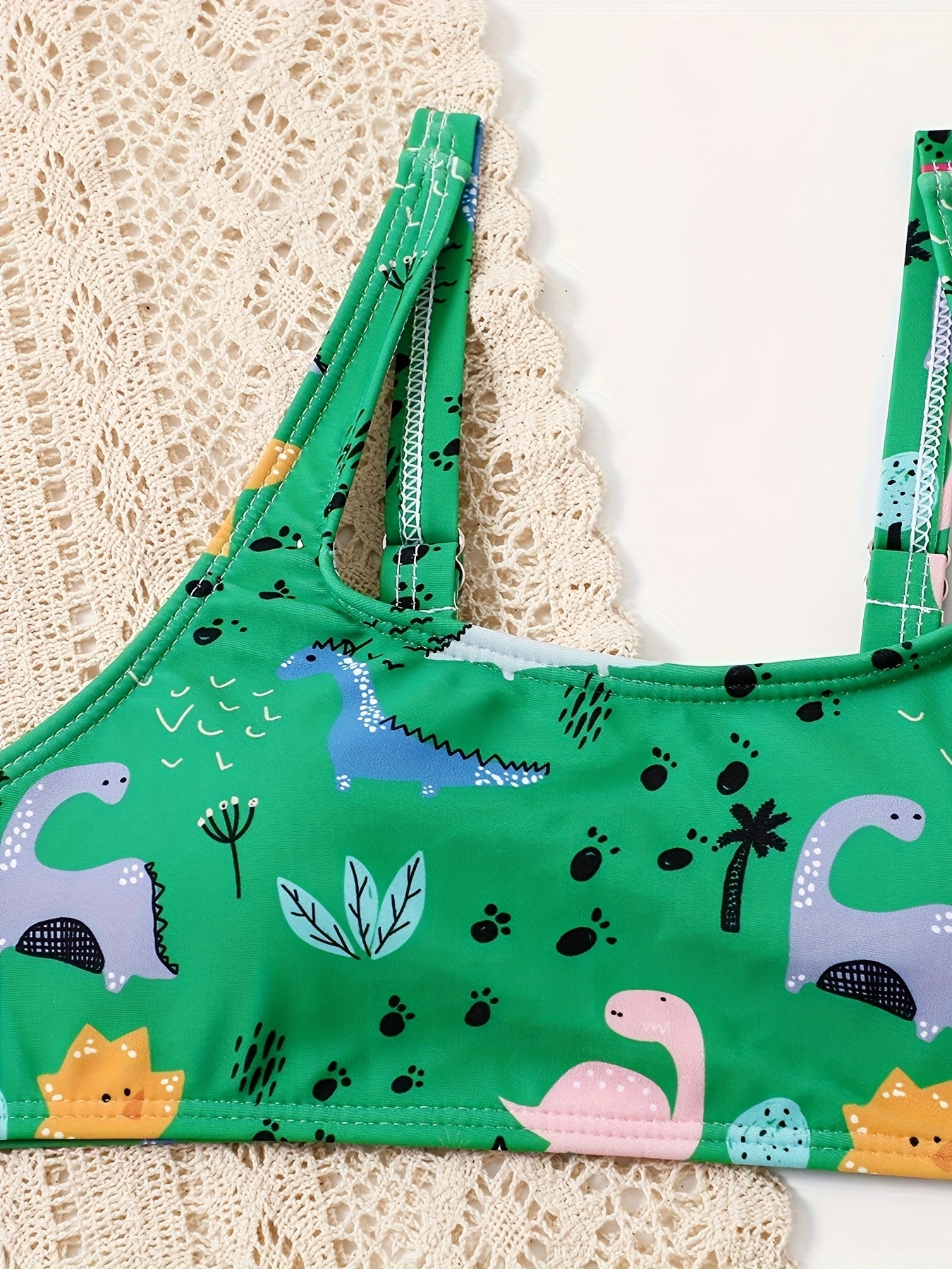 2pcs Dino Pattern Swimsuit For Girls Summer Hawaii Vacation