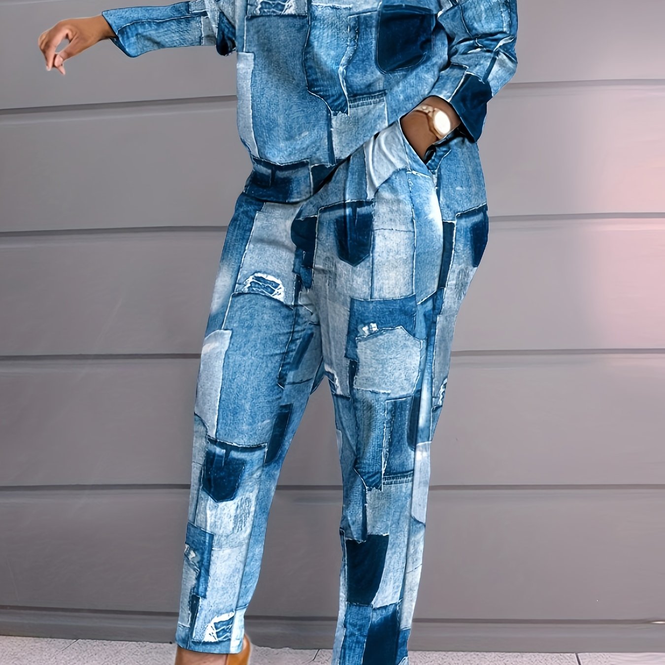 Denim Print Top & Pants Set