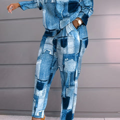 Denim Print Top & Pants Set