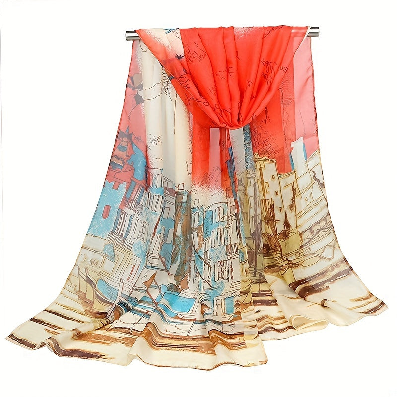 Sailboat Oil City Chiffon Silky Scarf Summer Sun Protection