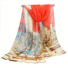 Sailboat Oil City Chiffon Silky Scarf Summer Sun Protection