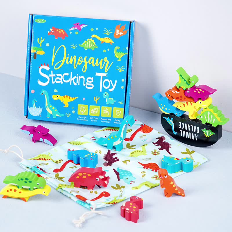 15-Piece Dinosaur Toy Set for Kids 3+ with Wooden Balance Game