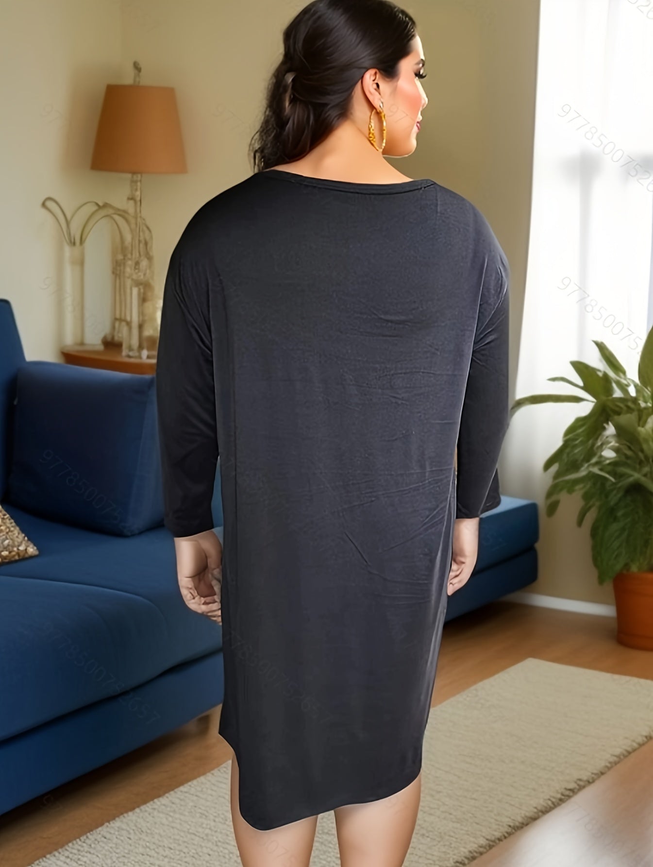 Cat Print Long Sleeve Lounge Dress