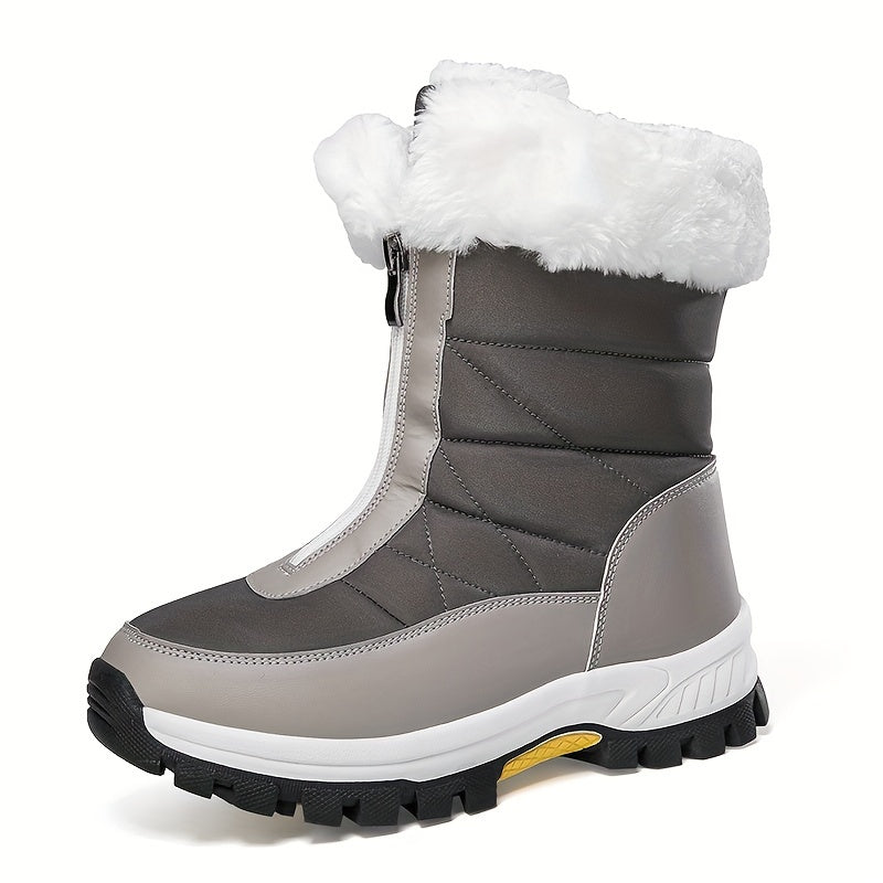 Front Zip Plush Lined Snow Boots Solid Fall Winter Keep Warm