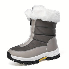 Front Zip Plush Lined Snow Boots Solid Fall Winter Keep Warm