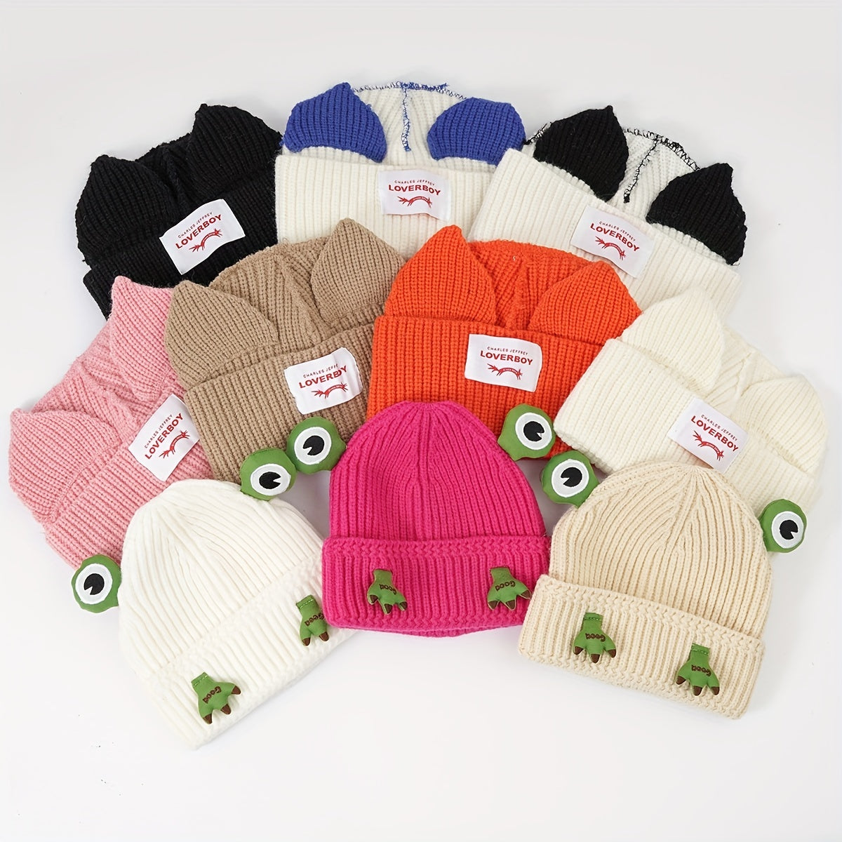 Frog Eyes Feet Beanie Cartoon Animal Ears Knitted Warm Beanie
