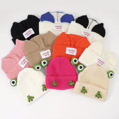 Frog Eyes Feet Beanie Cartoon Animal Ears Knitted Warm Beanie