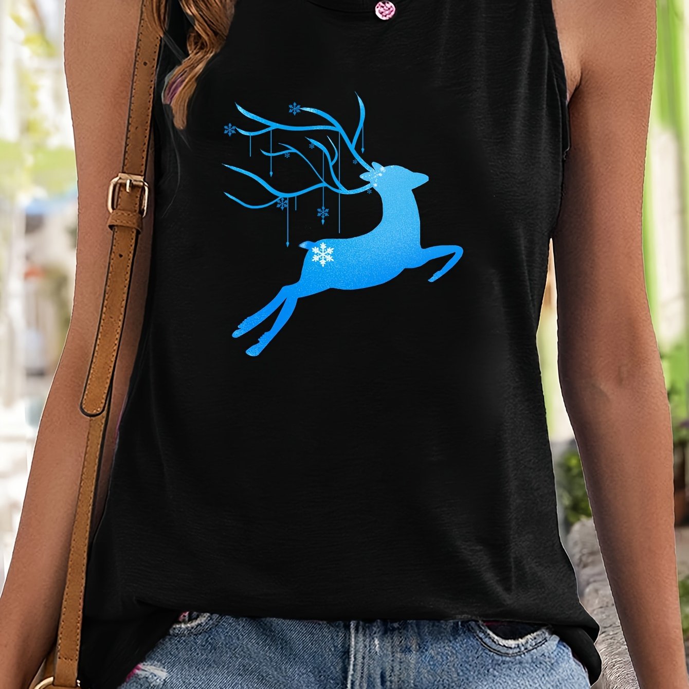 Christmas Deer & Snowflake Pattern Sports Vest Sleeveless Top