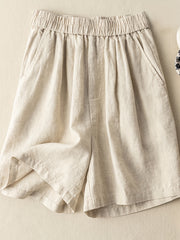 Solid Elastic Waist Shorts Casual Summer Versatile Shorts Women's Clothing
