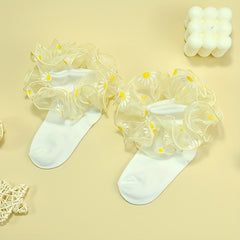 2 Pairs Girls Kids Sun Flower Lace Ruffled Soft Elastic Socks