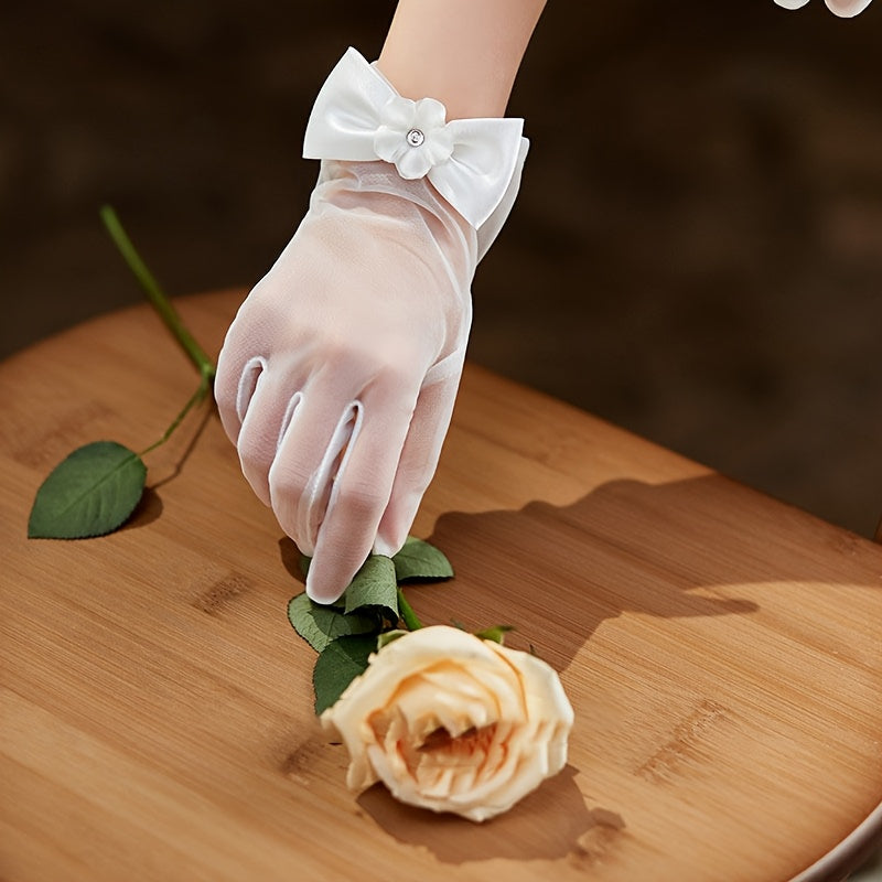 Romantic Bow Bridal Gloves for Wedding Ceremonies
