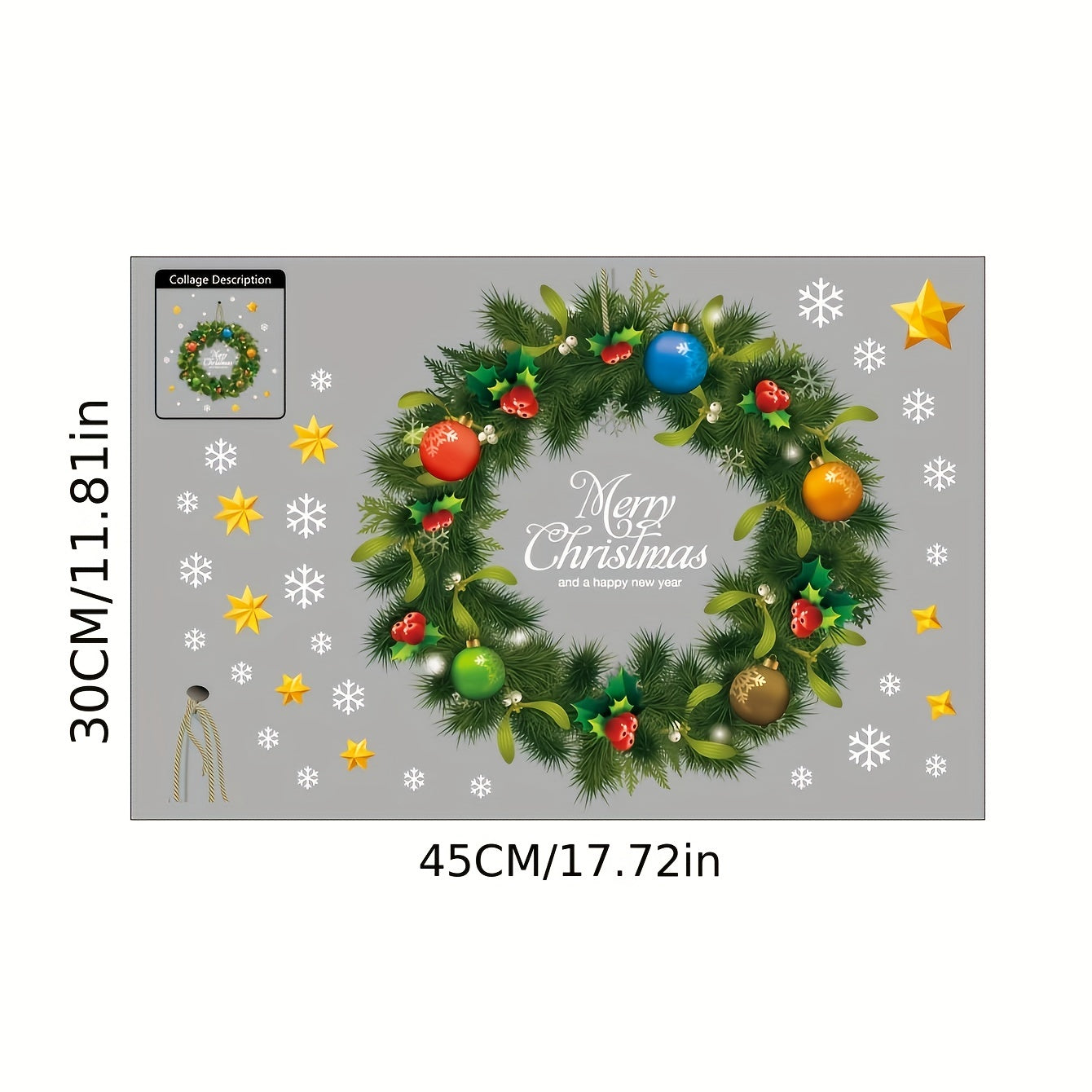 Christmas Window Sticker Wreath Removable Vinyl Waterproof Sticker