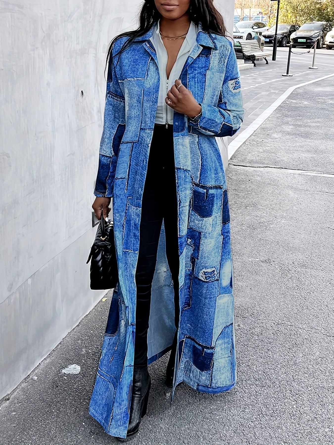 Patchwork Graphic Print Jacket Open Front Outerwear