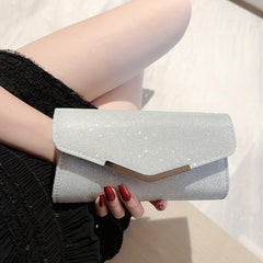 Metal Chain Flap Handbag Elegant Sparkly Purse Classic Evening Bag
