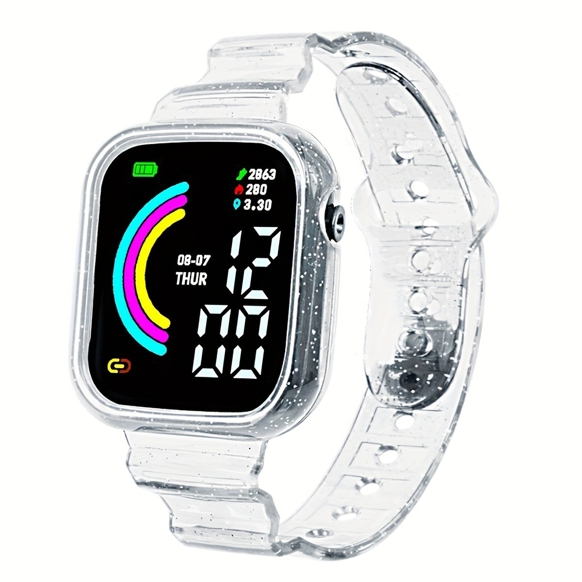 Large Screen Rainbow LED Square Watch For Kids