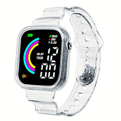 Large Screen Rainbow LED Square Watch For Kids