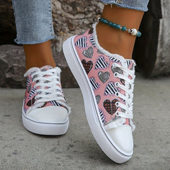 Women's Heart Pattern Canvas Shoes Casual Lace Up Outdoor Shoes