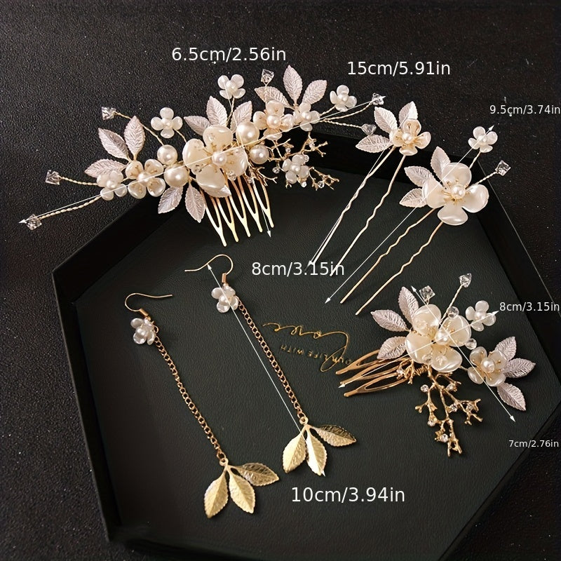 Bridal Flower Hair Comb Earrings Set Headwear Hair Comb