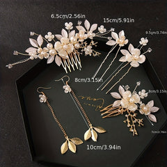 Bridal Flower Hair Comb Earrings Set Headwear Hair Comb