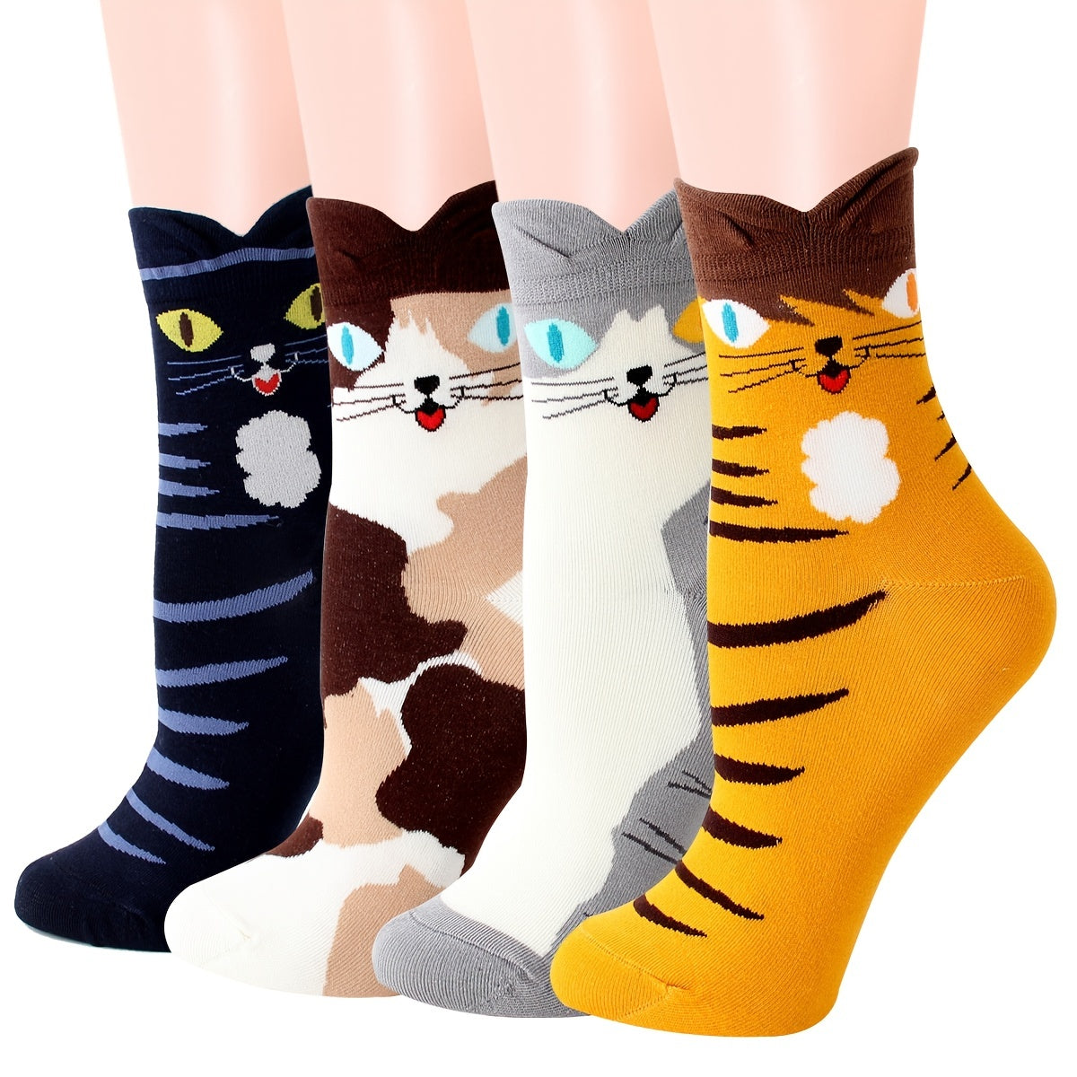 2 Pairs Cartoon Cat Print Socks Women's Stockings