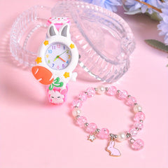 Kids' Rabbit Watch Set - Cartoon Rabbit Youngsters' Watch with Silicone Strap