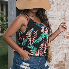 Vacay Cami Top Women's Plus Tropical Print V Neck