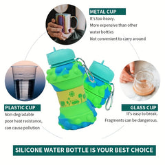 550ml Foldable Water Bottle Leak-proof Portable Collapsible Outdoor Fitness Cup