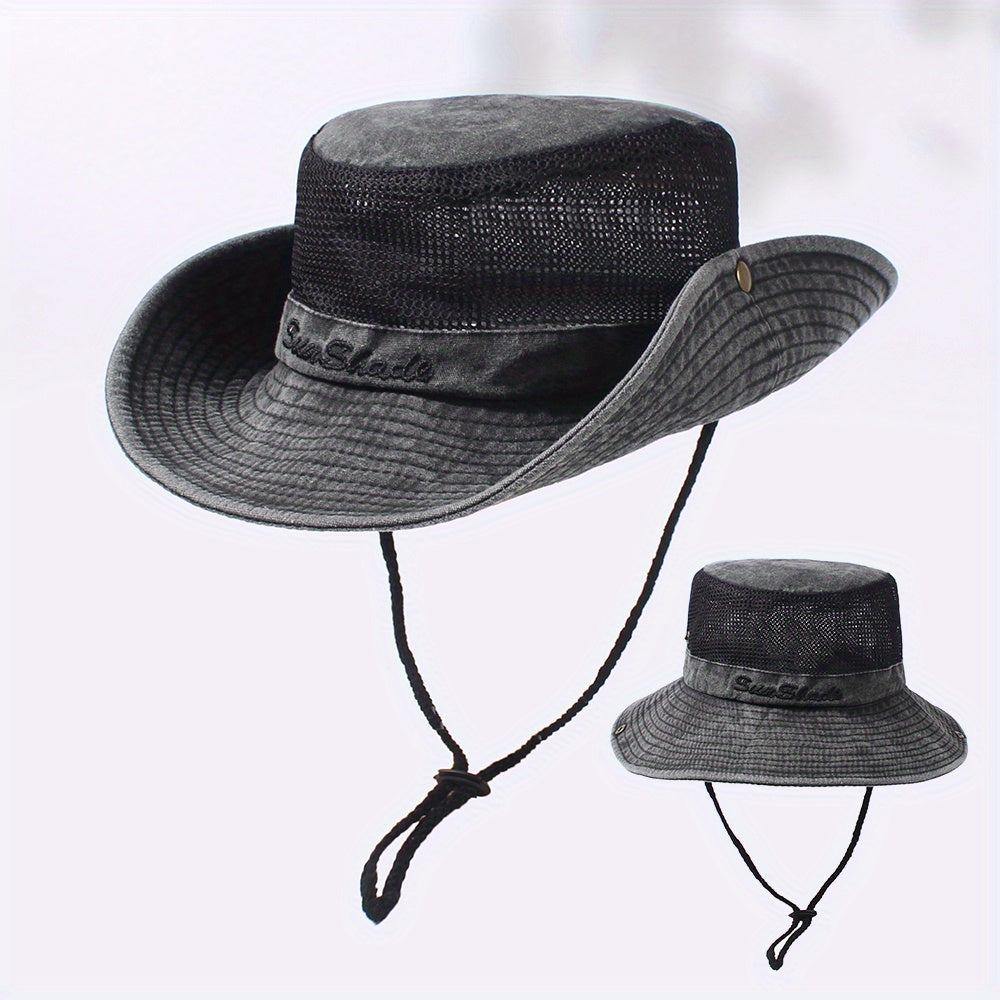 Breathable Mesh Bucket Hat Distressed Solid Sun Hat Lightweight Outdoor