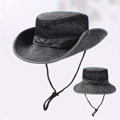 Breathable Mesh Bucket Hat Distressed Solid Sun Hat Lightweight Outdoor