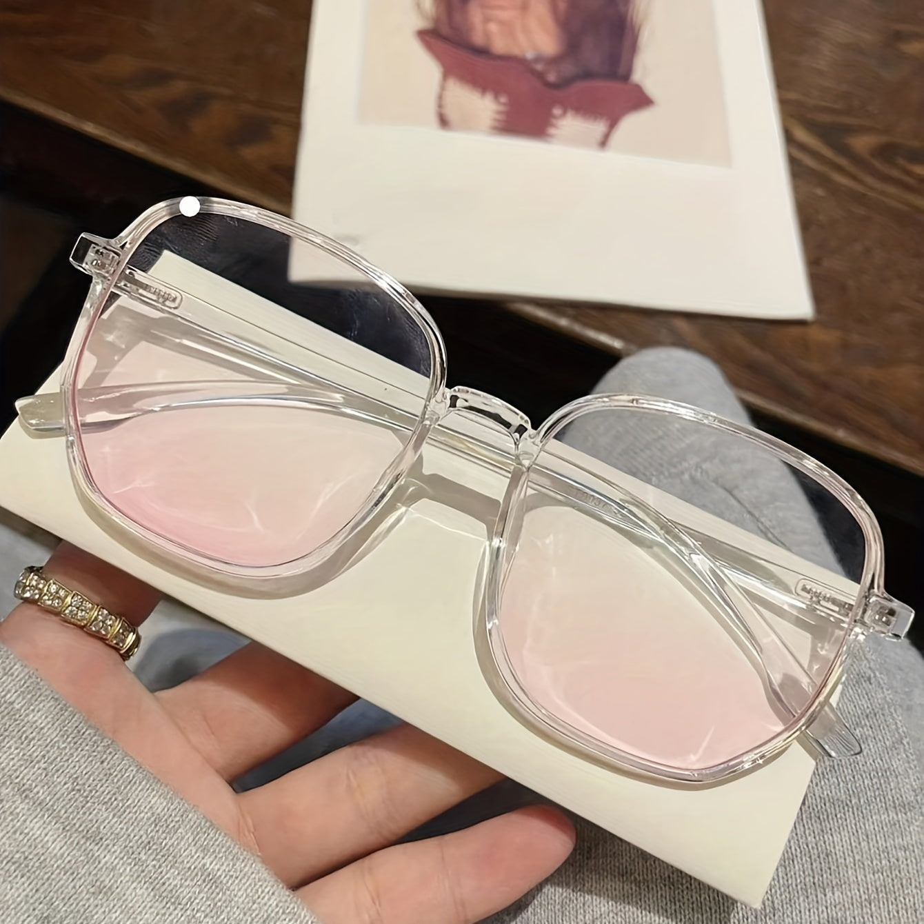 Clear Square Sunglasses Gradient Pink Glasses UV400