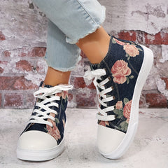 Floral Canvas Sneakers Lace Up Lightweight Round Toe Shoes