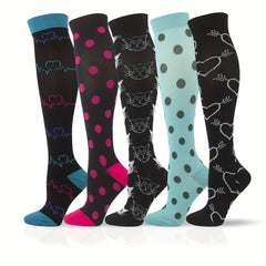 5 Pairs Halloween Compression Knee High Socks for Running & Training