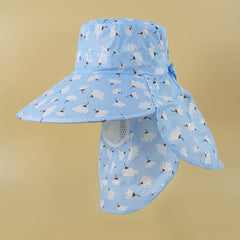 Cotton Print Sun Visors Wide Brim UV Protection Sun Hats with Face Cover