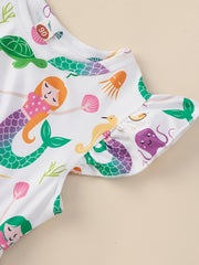 Girls Mermaid Princess Dress with Sea Animals Graphic