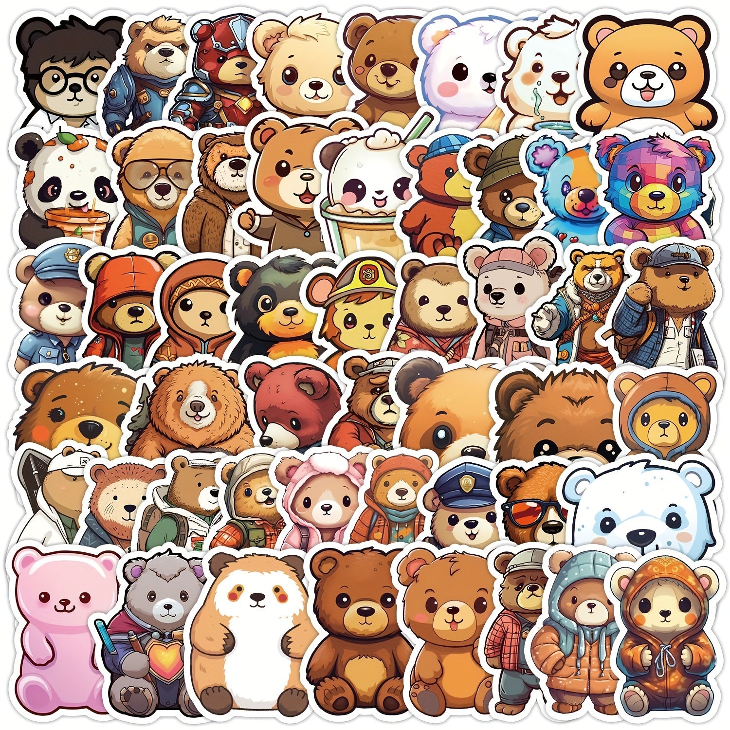 50pcs Cartoon Bear Series Stickers Waterproof DIY Creative