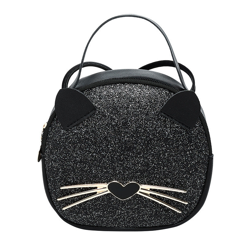 Girls Casual Cartoon Sequin Leopard Print Cat Messenger Bag